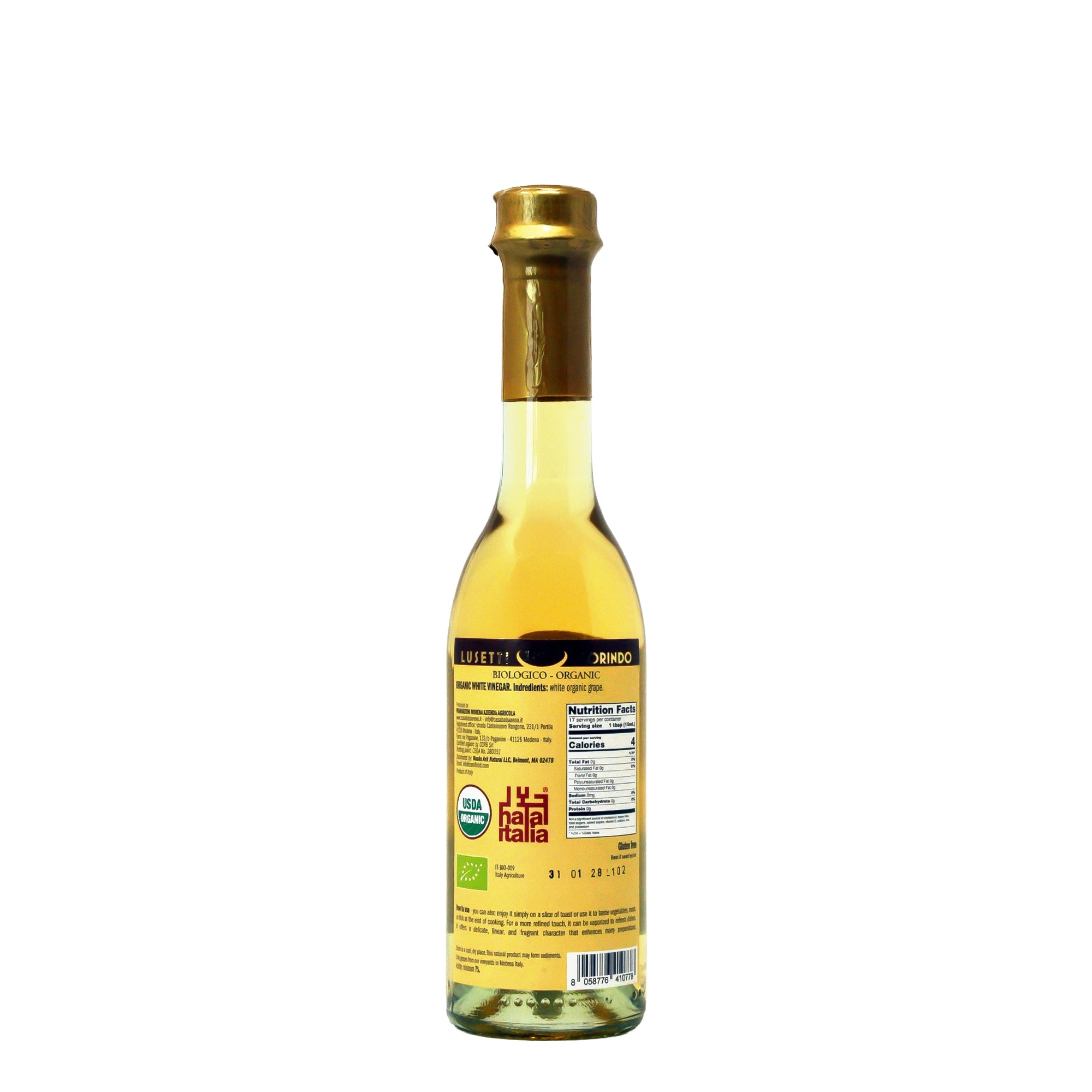 Noah's Ark Organic White Grape Vinegar of Trebbiano Glass Bottle - 250ml/8.45oz