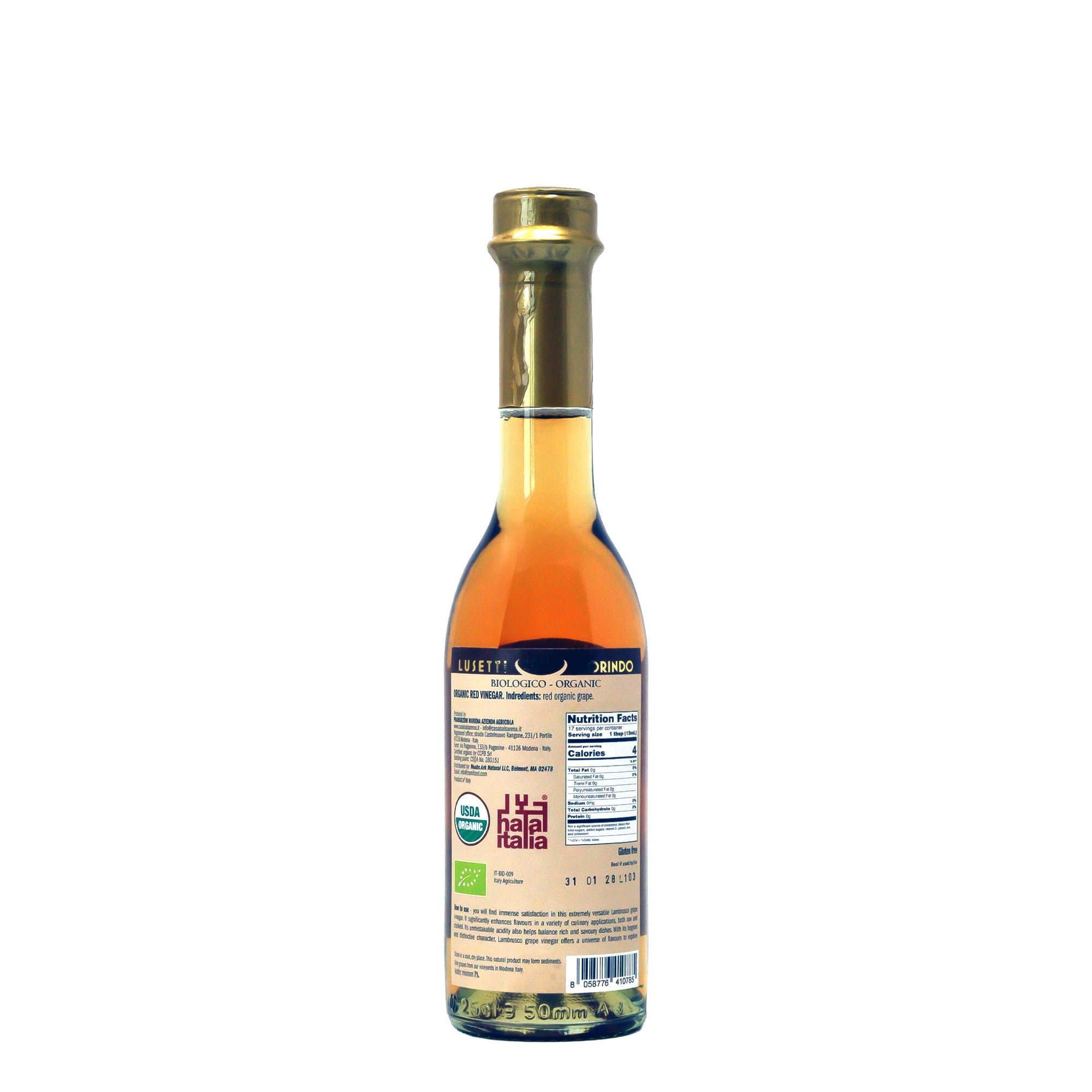 Noah's Ark Organic Red Grape Vinegar of Lambrusco Glass Bottle - 250ml/8.45oz