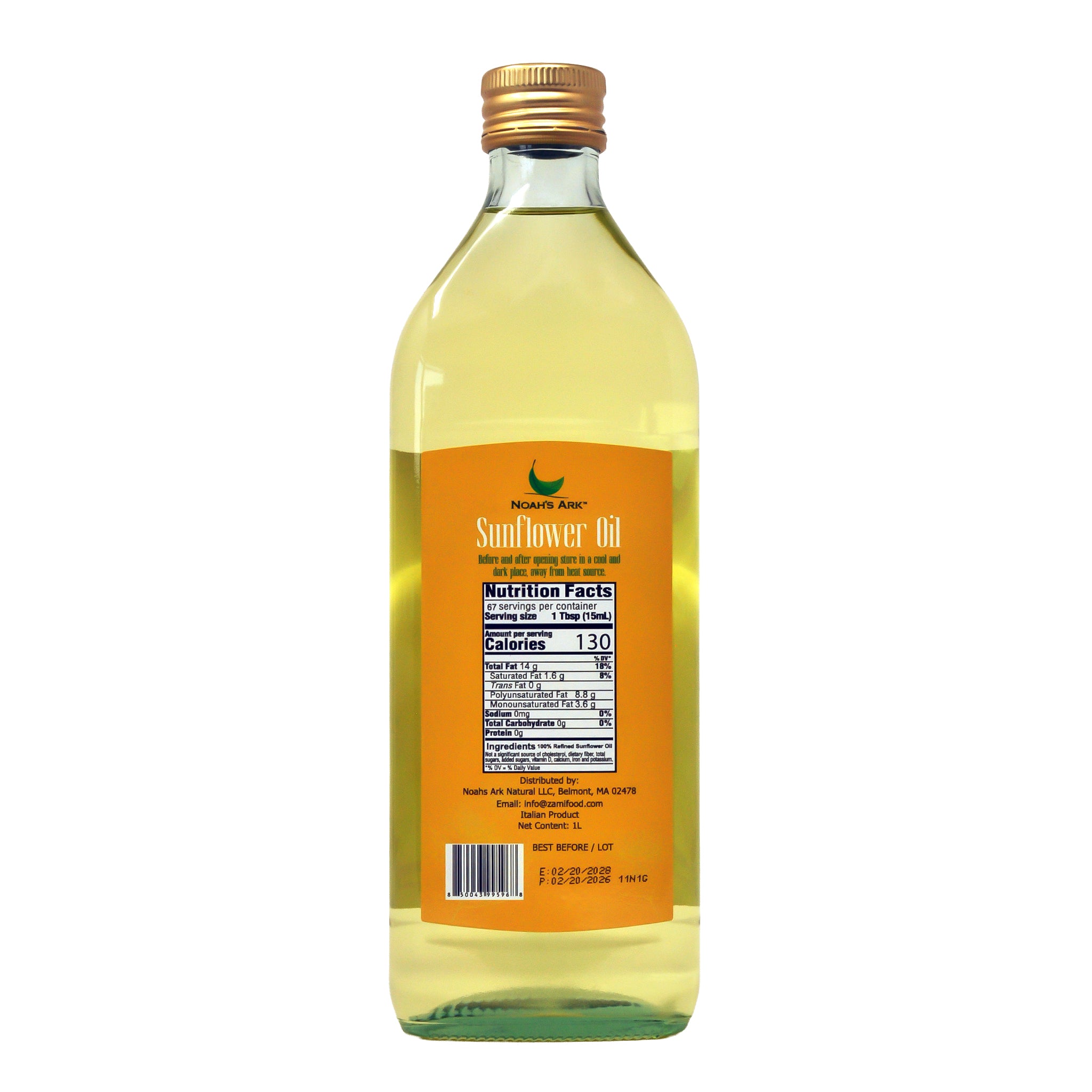 Noah's Ark Clear Glass Bottle Sunflower Seed Oil - 1L/33.8oz